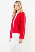 THML Collared Contrast Stitch Knit Cardigan