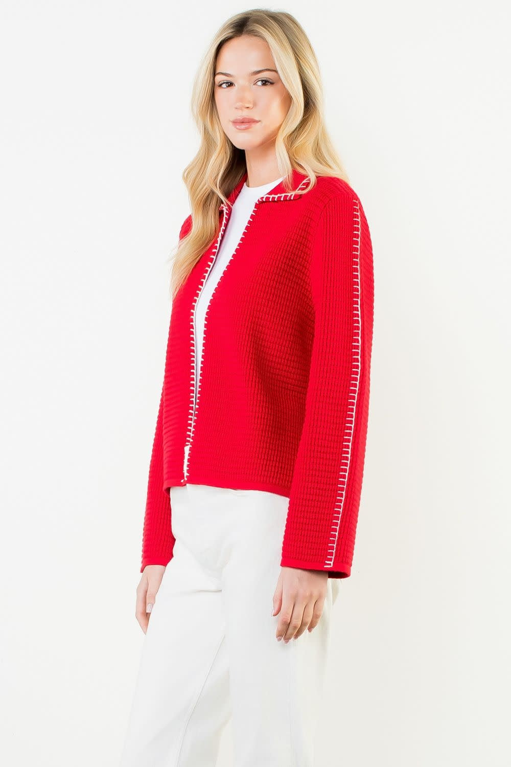 THML Collared Contrast Stitch Knit Cardigan